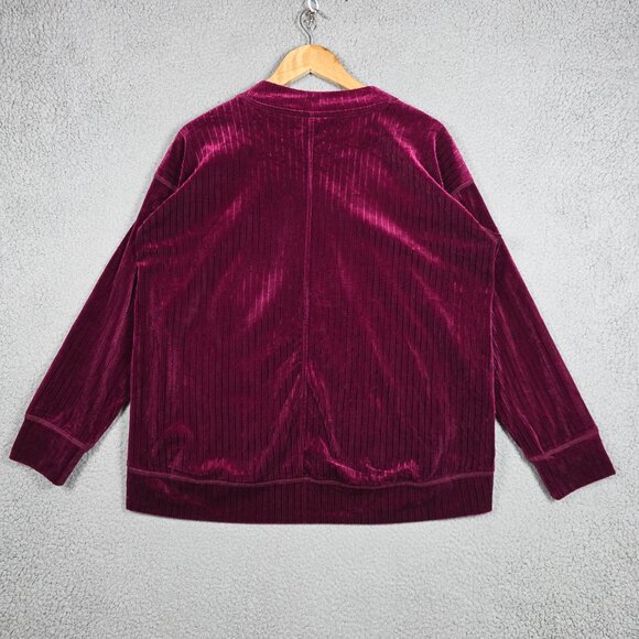 Zac And Rachel Sweater Womens Size Large Loose Crew Burgundy Velvet Longsleeve - Picture 5 of 11